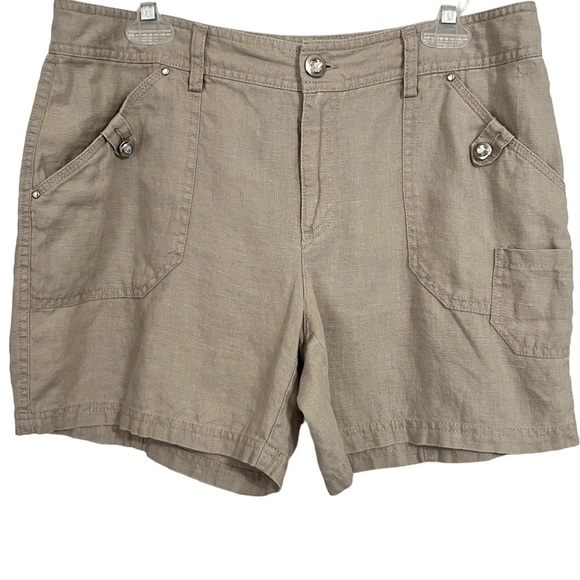 INC International Concepts 100% Linen Khaki Shorts Size 12 - Picture 1 of 9